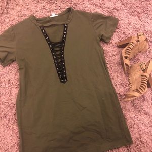 Green lace up dress